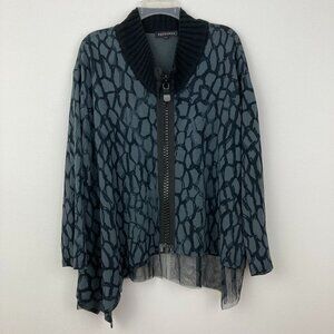 Kedziorek Full Zip Jacket Size 42 or US 10 Black Grey Sharkbite Hem Lagenlook